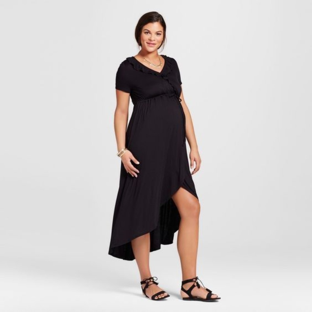 Liz Lange Maternity | Black Mock Wrap Ruffle Dress